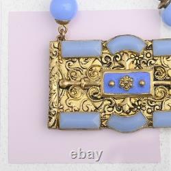 Vtg 1930s Art Deco Signed Czech Chalcedony Blue Glass Enamel Bracelet