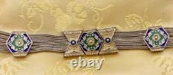 Vtg 925 Sterling Silver Blue Green Enamel 6 Foxtail Strand Turkish Bracelet Sz 7