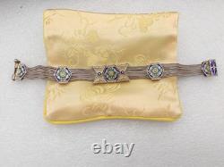Vtg 925 Sterling Silver Blue Green Enamel 6 Foxtail Strand Turkish Bracelet Sz 7