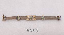 Vtg 925 Sterling Silver Blue Green Enamel 6 Foxtail Strand Turkish Bracelet Sz 7