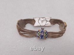 Vtg 925 Sterling Silver Blue Green Enamel 6 Foxtail Strand Turkish Bracelet Sz 7