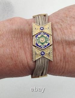 Vtg 925 Sterling Silver Blue Green Enamel 6 Foxtail Strand Turkish Bracelet Sz 7