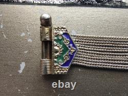 Vtg 925 Sterling Silver Blue Green Enamel 6 Foxtail Strand Turkish Bracelet Sz 7