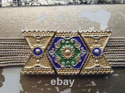 Vtg 925 Sterling Silver Blue Green Enamel 6 Foxtail Strand Turkish Bracelet Sz 7