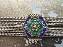 Vtg 925 Sterling Silver Blue Green Enamel 6 Foxtail Strand Turkish Bracelet Sz 7