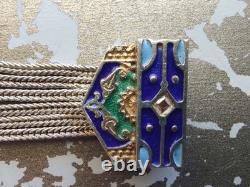 Vtg 925 Sterling Silver Blue Green Enamel 6 Foxtail Strand Turkish Bracelet Sz 7