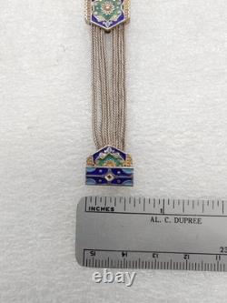 Vtg 925 Sterling Silver Blue Green Enamel 6 Foxtail Strand Turkish Bracelet Sz 7