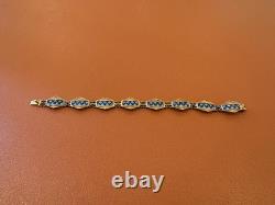 Vtg Antique 800 Silver Filigree Design Blue Enamel Bracelet with Gold Wash