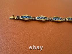 Vtg Antique 800 Silver Filigree Design Blue Enamel Bracelet with Gold Wash