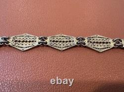 Vtg Antique 800 Silver Filigree Design Blue Enamel Bracelet with Gold Wash