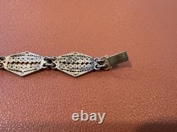 Vtg Antique 800 Silver Filigree Design Blue Enamel Bracelet with Gold Wash