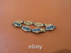 Vtg Antique 800 Silver Filigree Design Blue Enamel Bracelet with Gold Wash