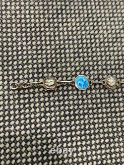 Vtg Antique Signed Silver & Blue Enamel Bracelet with Cat Roses & Woman Decoration