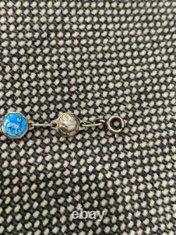 Vtg Antique Signed Silver & Blue Enamel Bracelet with Cat Roses & Woman Decoration