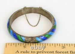 Vtg Beautiful Designer Siam Sterling Silver Blue Green Enamel Bangle Bracelet