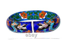 Vtg Chinese Export Sterling Cloisonne Enamel Dragon Large Size Bangle Bracelet