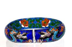 Vtg Chinese Export Sterling Cloisonne Enamel Dragon Large Size Bangle Bracelet