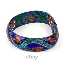 Vtg Chinese Export Sterling Cloisonne Enamel Dragon Large Size Bangle Bracelet