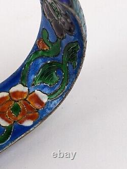 Vtg Chinese Export Sterling Cloisonne Enamel Dragon Large Size Bangle Bracelet