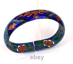 Vtg Chinese Export Sterling Cloisonne Enamel Dragon Large Size Bangle Bracelet