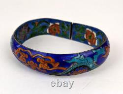 Vtg Chinese Export Sterling Cloisonne Enamel Dragon Large Size Bangle Bracelet