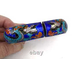 Vtg Chinese Export Sterling Cloisonne Enamel Dragon Large Size Bangle Bracelet