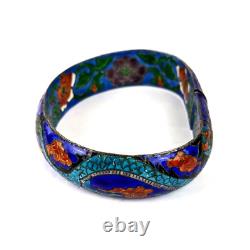 Vtg Chinese Export Sterling Cloisonne Enamel Dragon Large Size Bangle Bracelet