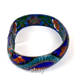 Vtg Chinese Export Sterling Cloisonne Enamel Dragon Large Size Bangle Bracelet