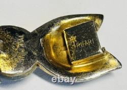 Vtg Crown Trifari Blue Glass Shoe Button Enamel Bracelet & Screw Earrings Set