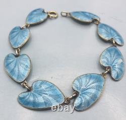 Vtg FINN JENSEN Norway Blue Gullloche Enamel Lily Pad Bracelet 7 1/2 In