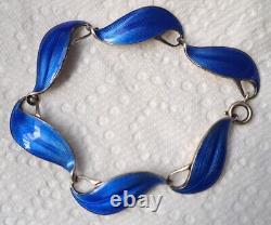 Vtg. Finn Jensen Norway Sterling Silver And Blue Enamel Leaf Bracelet