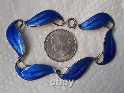 Vtg. Finn Jensen Norway Sterling Silver And Blue Enamel Leaf Bracelet