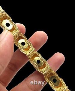 Vtg Gold Gilt 925 Sterling Silver Chinese Export Enamel Turquoise Bracelet
