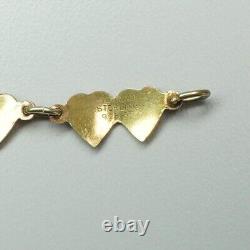 Vtg Guilloche Blue Enamel Double Heart Sterling Vermeil Bracelet Norway 6.25