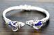 Vtg Handcrafted Sterling Silver 925 Blue Enamel Mosaic Ram Head Cuff Bracelet