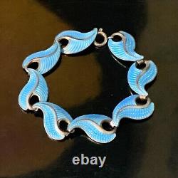 Vtg. Jacob J. Tostrup Norway Blue Enamel Guilloche Sterling Silver Wave Bracelet