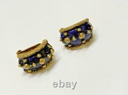 Vtg KJL Kenneth Jay Lane Blue Enamel Gold-tone Bracelet & Matching Clip Earrings