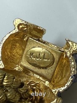 Vtg KJL Kenneth Jay Lane Blue Enamel Gold-tone Bracelet & Matching Clip Earrings