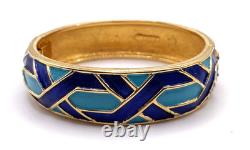 Vtg Marcel Boucher Blue and Gold Enamel Hinged Numbered Bangle Bracelet