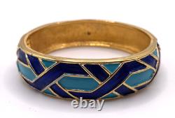 Vtg Marcel Boucher Blue and Gold Enamel Hinged Numbered Bangle Bracelet