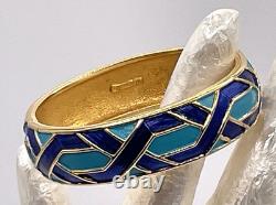 Vtg Marcel Boucher Blue and Gold Enamel Hinged Numbered Bangle Bracelet
