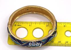 Vtg Marcel Boucher Blue and Gold Enamel Hinged Numbered Bangle Bracelet