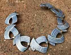 Vtg Modernist Margot de Taxco Mexico Sterling Silver Baby Blue Enamel Bracelet