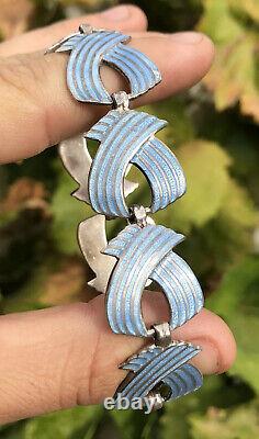 Vtg Modernist Margot de Taxco Mexico Sterling Silver Baby Blue Enamel Bracelet