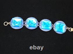 Vtg Modernist Ruth Buol Blue Enamel Glass Circle Square Bracelet
