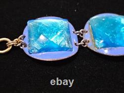 Vtg Modernist Ruth Buol Blue Enamel Glass Circle Square Bracelet