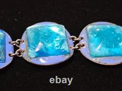 Vtg Modernist Ruth Buol Blue Enamel Glass Circle Square Bracelet