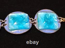 Vtg Modernist Ruth Buol Blue Enamel Glass Circle Square Bracelet