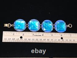 Vtg Modernist Ruth Buol Blue Enamel Glass Circle Square Bracelet