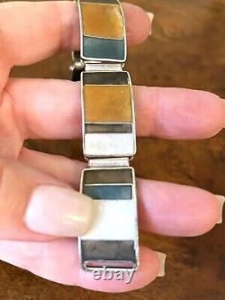 Vtg Perli MCM Modernist German Silver Matte Cloisonné Enamel Panel Bracelet